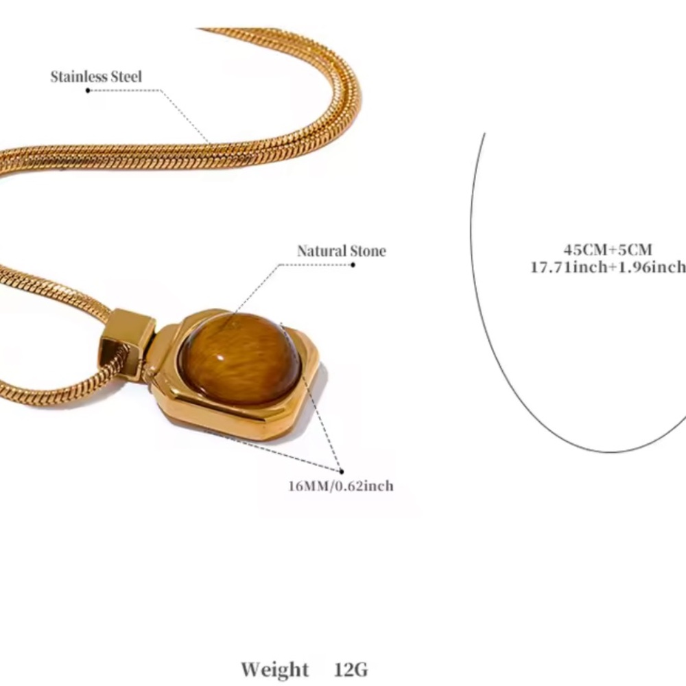 Natural Tiger Stone Square Pendant Necklace - Picture 3 of 13